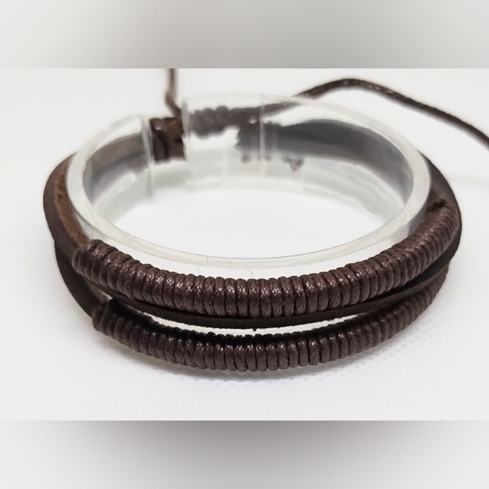 Men's bracelet leather layered brown‎ new e74